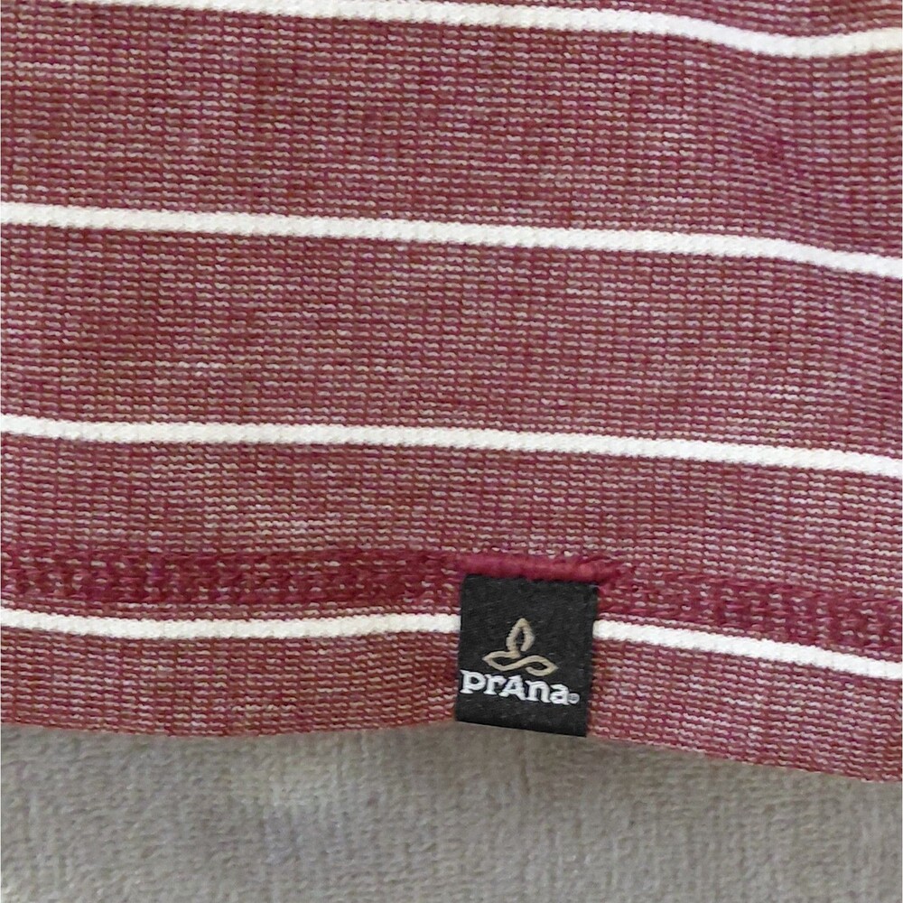 pRana Keller Long Sleeve Striped Shirt Men's Large Organic Cotton Blend Maroon - Picture 2 of 7